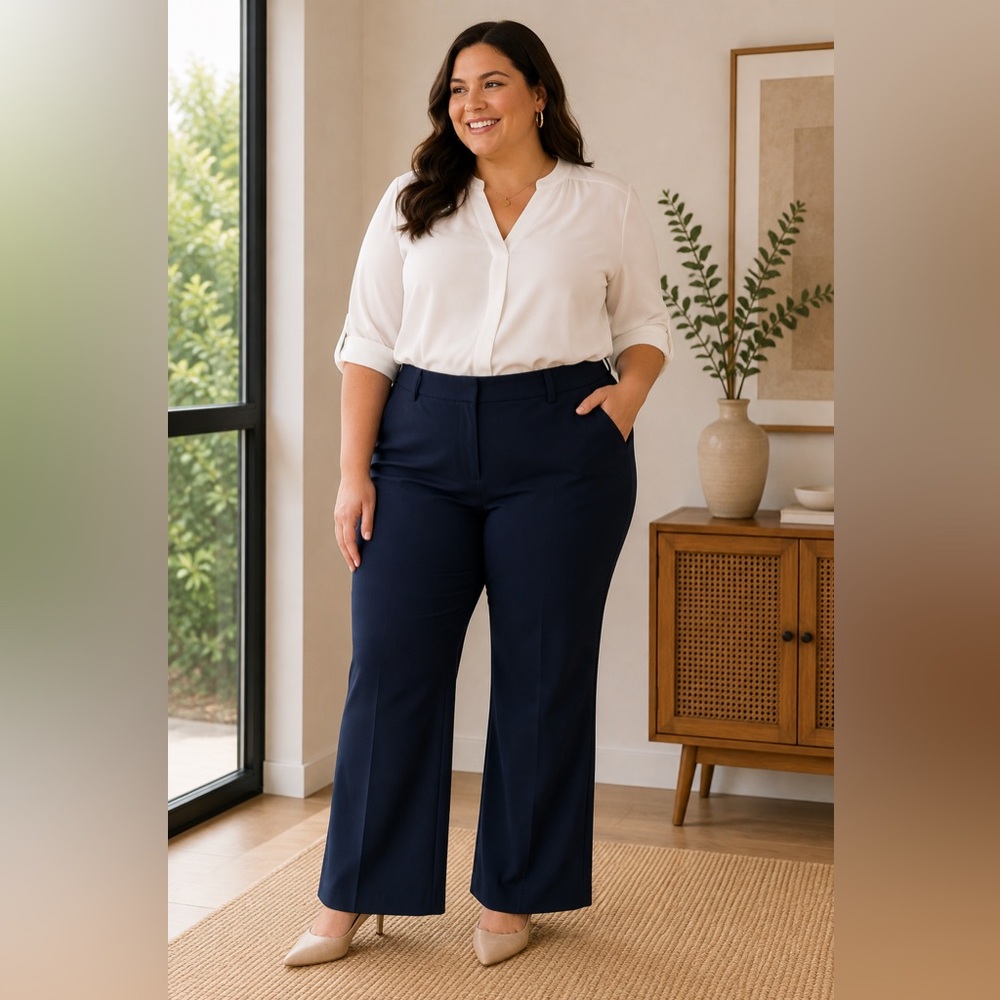 Briggs Women's Navy Dress Pants Size 18 Career Stretch Wide Leg Trouser Plus